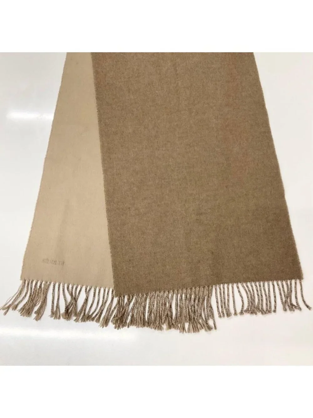 Hermes Recto Verso Cashmere Scarf Shawl Logo Brown Beige